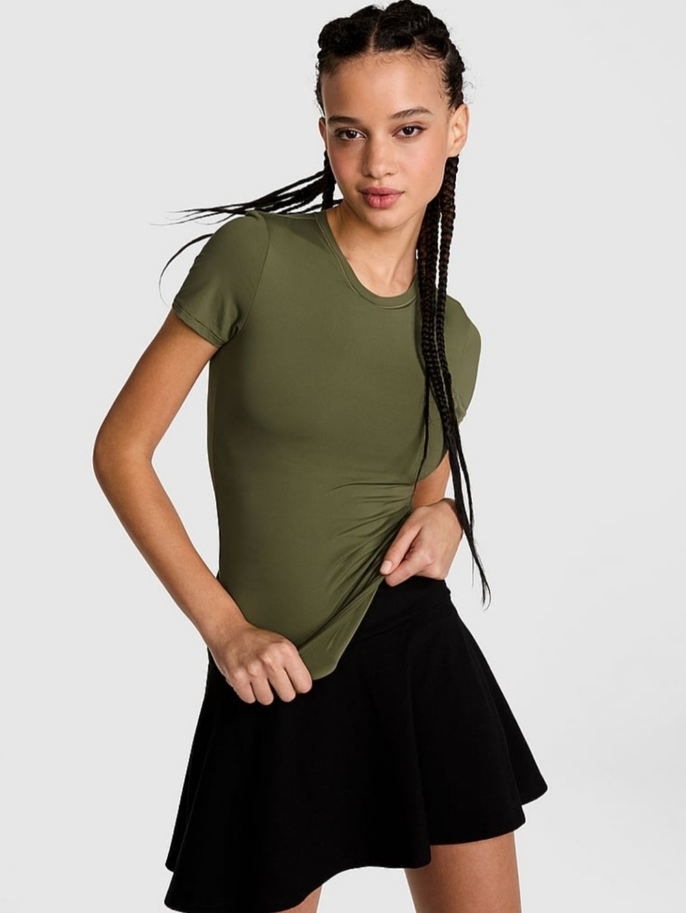 NEW PINK Victoria's Secret Olive Green Short-Sleeve Crewneck Tee